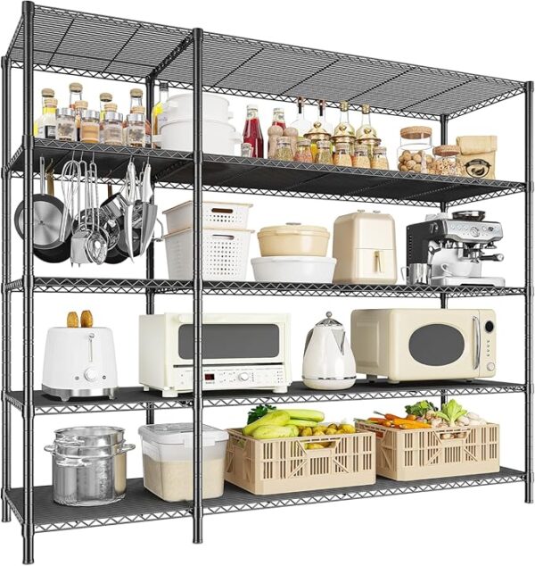 52.36''W Storage Shelves Metal Shelving Unit Load 1400LBS 5 Tier Wire Shelving for Storage Rack Adjustable Garage Shelving Heavy Duty Shelves for Pantry Kitchen Garage, 52.36W x13.78Dx70.8H - Image 2
