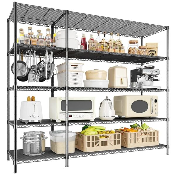 52.36''W Storage Shelves Metal Shelving Unit Load 1400LBS 5 Tier Wire Shelving for Storage Rack Adjustable Garage Shelving Heavy Duty Shelves for Pantry Kitchen Garage, 52.36W x13.78Dx70.8H
