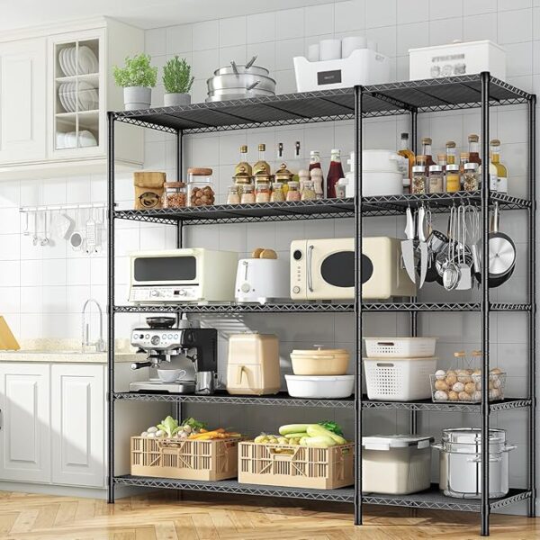 52.36''W Storage Shelves Metal Shelving Unit Load 1400LBS 5 Tier Wire Shelving for Storage Rack Adjustable Garage Shelving Heavy Duty Shelves for Pantry Kitchen Garage, 52.36W x13.78Dx70.8H - Image 3