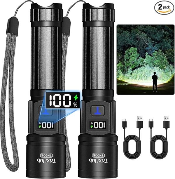 Rechargeable Flashlights High Lumens, Super Bright Flash Light, 5 Modes Zoomable Linternas with LCD Digital Display, Powerful Handheld LED Flashlights for Emergencies Camping - Image 2