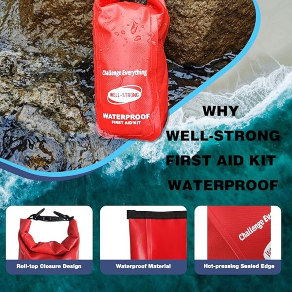 Waterproof First Aid Kit Roll Top Boat Emergency Kit with Waterproof Contents for Fishing Kayaking Boating Swimming Camping Rafting Beach Red - Image 3