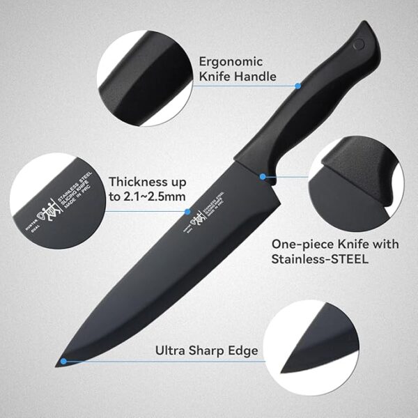 Knife Set, HUNTER.DUAL 15 Pcs Kitchen Knife Set with Block Self Sharpening, Dishwasher Safe, Anti-slip Handle, Black - Image 5