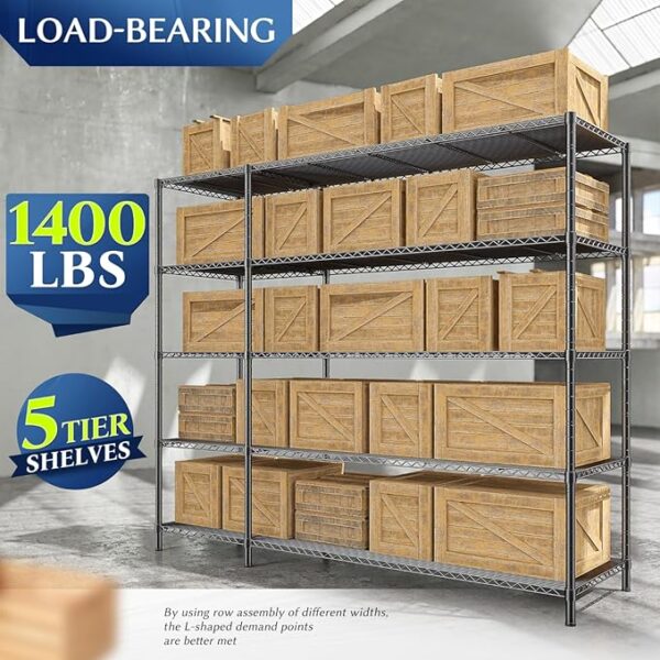 52.36''W Storage Shelves Metal Shelving Unit Load 1400LBS 5 Tier Wire Shelving for Storage Rack Adjustable Garage Shelving Heavy Duty Shelves for Pantry Kitchen Garage, 52.36W x13.78Dx70.8H - Image 5