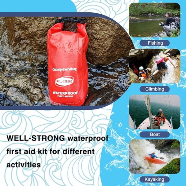 Waterproof First Aid Kit Roll Top Boat Emergency Kit with Waterproof Contents for Fishing Kayaking Boating Swimming Camping Rafting Beach Red - Image 4
