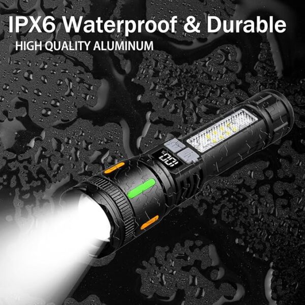 2 Pack Rechargeable High Lumens Flashlights,Waterproof Handheld Powerful Flash Light Set,5 Modes Super Bright Flashlight with COB Light,Flashlights for Emergencies,Home,Camping,Outdoor - Image 6