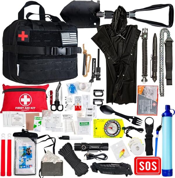 Emergency Survival Kit with First Aid Gears and Supplies - EDC Go Bugout Bag - Get Home Backpack for Camping Outdoor - Tactical Military Molle Pouch Grade - Gift for Man Woman - Image 2