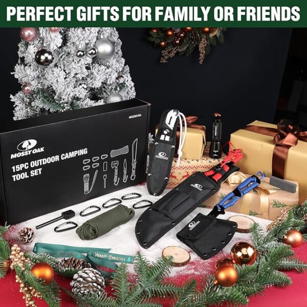 Mossy Oak Hatchet and Machete Knife Set with Sheath, One-Piece Axe & Hunting Knives with Paracord Handle, Zoomable Flashlight, Many Other Tools, Ideal Gift for Men Who Likes Hunting Outdoor Adventure - Image 3