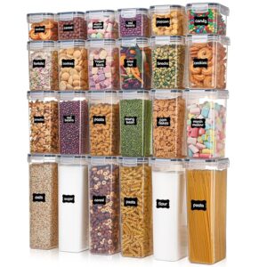 Airtight Food Storage Containers with Lids, Vtopmart 24 pcs Plastic Kitchen and Pantry Organization Canisters for Cereal, Dry Food, Flour and Sugar, BPA Free, Includes 24 Labelsï¼Black