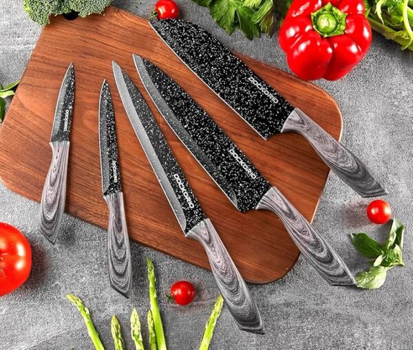 all in one Kitchen Knife Set with Block, 19 PCS High Carbon Stainless Steel Sharp Serrated Steak Knives Set, Chef Knives, Bread Knife, Scissor, Sharpener, - Image 4