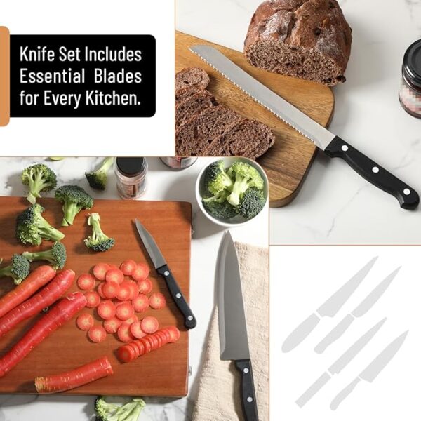 BAMBOO LAND- Kitchen Knife Set, 9 pcs, Stainless Steel Knife Set with Block and Sharpener, Kitchen Knives with Wooden Block, Cutting Knife Block Set, Knives Set for Kitchen Knife Sets with Block - Image 6