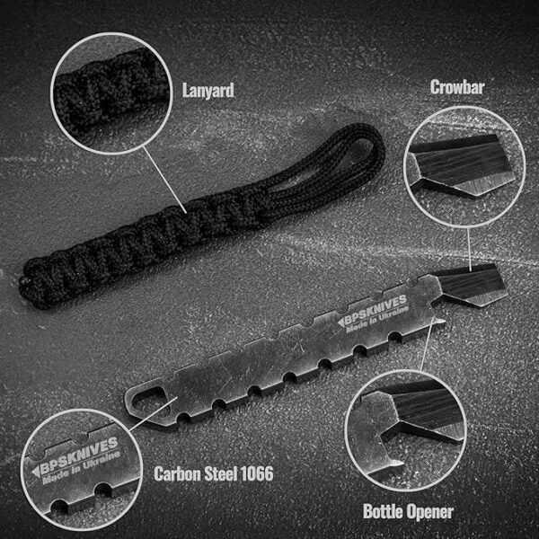 BPS Knives Tactical EDC Pry Bar - 3.8 inch Multitool Pry Bar for Survival Gear - Non-Slip Handle, Full-Tang Carbon Steel 1066, Bottle/Cans Opener - Crowbar - Multitool Wrecking Bar - Image 4